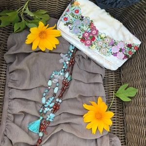 White embroidery boho clutch floral Guatemalan bag